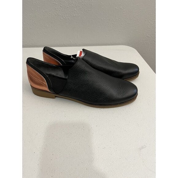 Lori Goldstein Flat Loafers Women 9.5 Black And Rose Gold Slip on Leather Upper - Picture 11 of 12